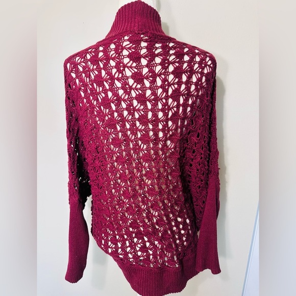 Abound Womens Cardigan S/M Red Wine BOHO Bolero Crochet Sweater Shawl Soft lace - Picture 6 of 8